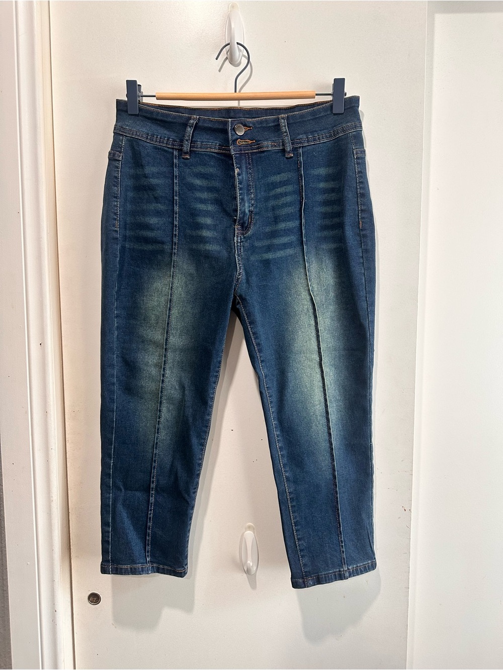 Dark Wash Pull-On Style Jeans with Front Seam Detail